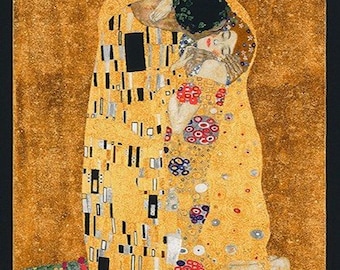 Baumwolle Gustav Klimt, Der Kuss, Panel, Gold Metallic, Patchworkstoff, nähen, Stoff