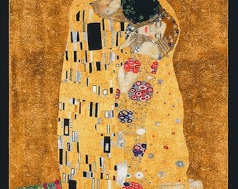 Gustav Klimt, Der Kuss, Gold, Baumwolle, Panel, Metallic, Baumwollstoff, nähen, Stoff