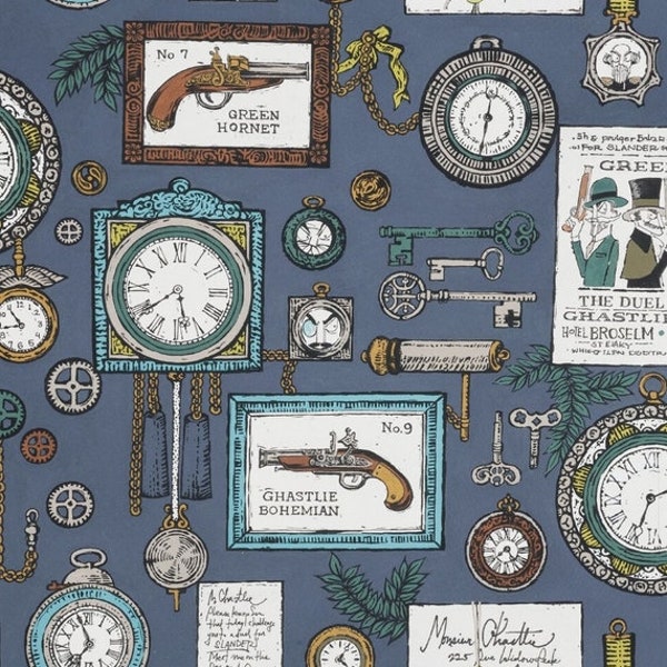 A GHASTLIE DUEL, Uhr, Zeit, Pistole, Taschenuhr, Schlüssel, Revolver, Colt, Alexander Henry, Baumwollstoff, Soff, 0,50m