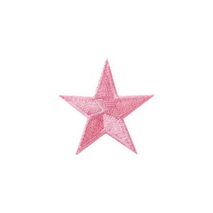 Könnte beinhalten: Ein gestickter rosa Stern-Patch.