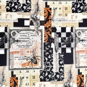 Katoenen stof Ravens Spiders Skull Spooky Nevermore Patchworkstof Naaitassen Tijdloze Schatten 0,5 m