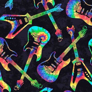 Cotton fabric ELECTRIC GUITARS, guitar, rock legends, pop art guitars, electric guitars, treble clef, patchwork fabric, fabric 0.50 m
