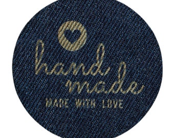Image de repassage faite à la main MADE WITH LOVE, jeans, coeur, patch, thermocollant, applications, patchs, patchs, coudre, repasser