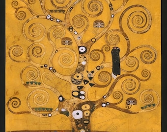 Cotton fabric panel Gustav Klimt Tree of Life Gold Metallic Patchwork fabric Quilt Wall hanging 1.10 m