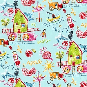 Cotton fabric children mom dad family, OUR HOME, animals, sewing, woven fabric, fabric, 0.30 m,