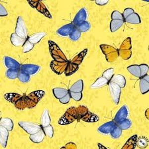 Cotton fabric BUTTERFLIES Butterfly, moth, "Sunny Fields", brimstone butterfly, swallowtail, sewing, fabric, 0.50 m