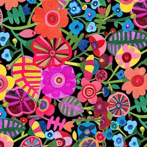 Cotton flowers blossoms RAINBOW AND SUNSHINE, bold and colorful, Love, Peace, Joy and Hope, sewing, woven fabric, 0.25 m