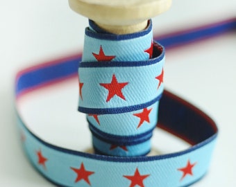 Nastro intrecciato da 1 m con stella, azzurro-blu navy, larghezza 12 mm, cucito, accessori per cucito, forniture per cucito