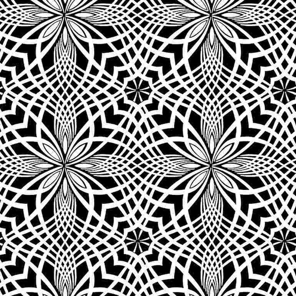 Baumwolle Kaleidoskop geometrische Muster, Gemusterte Blumen, schwarz-weiß, nähen, Stoff, 0,50m