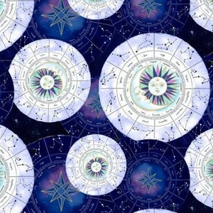 Tissu patchwork en coton, constellation, signe du zodiaque, soleil, planètes, MÉTALLIQUE, terre, galaxie, univers, étoiles, lune, 0,50 m