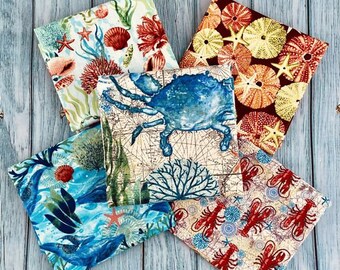 Fat Quarter Bundle MARITIM, 50 x 55 cm ciascuno - 5 ST., delfini CANCRO, stelle marine, conchiglie, coralli, pacchetto di tessuti, cotone, tessuto patchwork