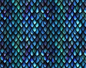 Cotton dragon scales blue, dragon, dragon, dragon skin, scales, blue, sewing, cotton fabric, fabric, 0.30 m