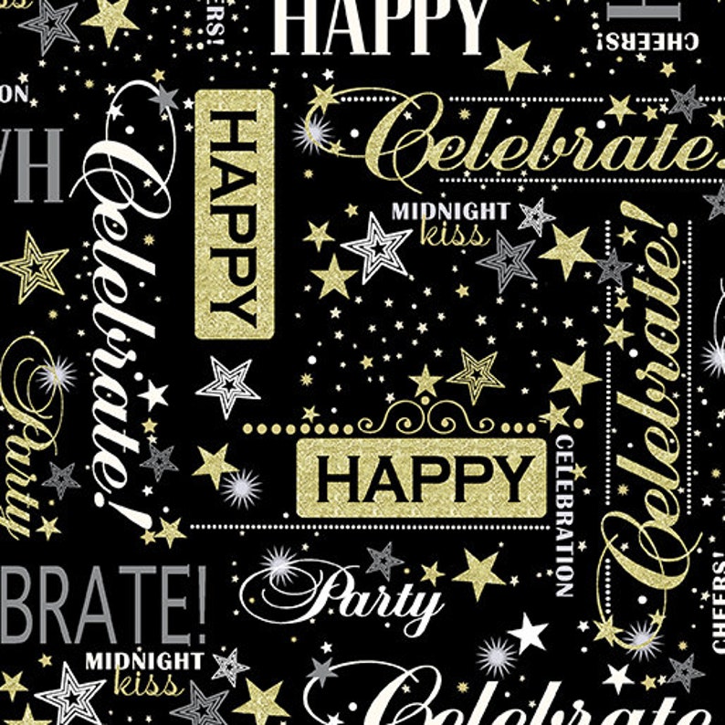 Cotton Party Celebrations, Let's Celebrate, Gold, Metallic, Fabric, Sewing, 0.50 m image 1