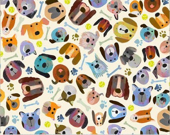 Tessuto di cotone con impronte di zampe di cane e ossa, tessuto per patchwork Forever Friends Windham Fabrics, borse da cucito, cuscini al metro 0,5 m