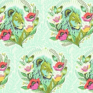 Cotton fabric Lion Mint Floral – Tula Pink Free Spirit for patchwork, quilts, bags, cushions, sewing decorations, 0.5 m