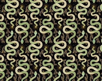 Serpents de coton Serpent METALLIC, plantes, vert, Mythe et Rêve, Coton et Acier, couture, tissu coton, tissu, 0,50 m