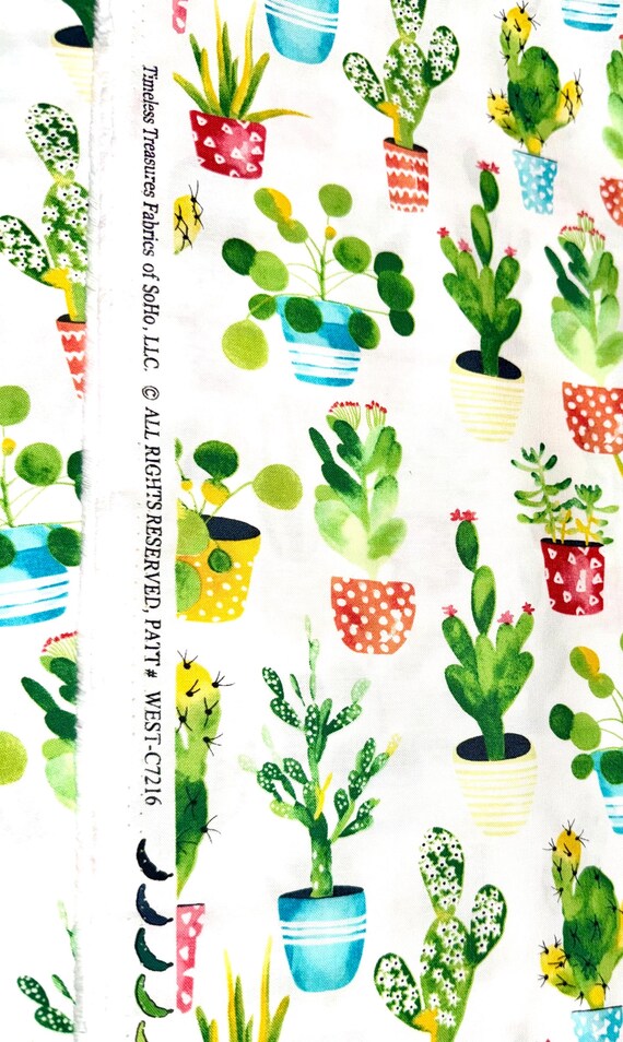 Baumwolle KAKTUS, KAKTEEN, Sukkulenten, Topfpflanzen, Blumentopf,  Patchworkstoff, nhen, Stoff, 0,50 m - Etsy.de