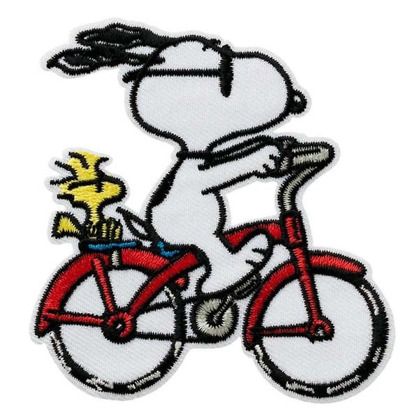 Bügelbild SNOOPY WOODSTOCK, Snoopy ©, Peantus, Fahrrad, Bike, Lizenz, Patch, nähen, Flicken