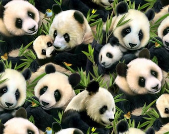 Cotton PANDABÄR, BEAR, butterflies, birds, bamboo, flowers, patchwork fabric, sewing, fabric, 0.50 m