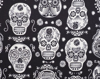 Cotton GLOWS IN THE DARK, Folclorico Skull, sewing, fabric, 0.50 m