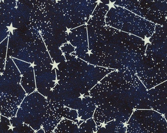 Baumwolle LEUCHTET IM DUNKELN  Konstellation Sternbild Universum, Weltall, Galaxie, Galaxy, nähen, Patchworkstoff, Stoff, 0,50m