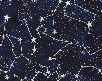 Cotton GLOWS IN THE DARK constellation constellation universe, space, galaxy, galaxy, sewing, cotton fabric, fabric, 0.50 m