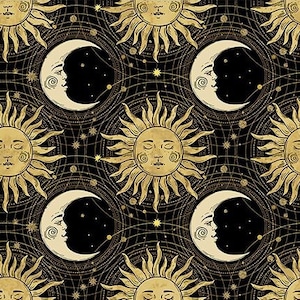 Cotton sun moon stars sky by In The Beginning, constellations, zodiac signs, astrology, sewing, fabric, 0.50 m