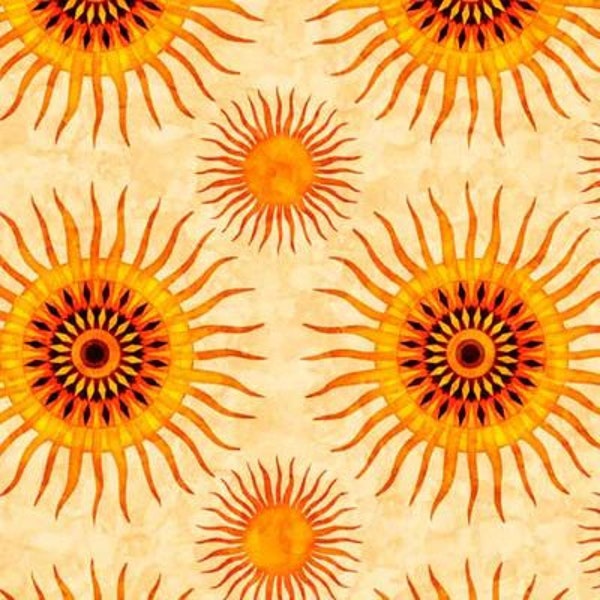 Tissu Coton Soleil Rayons de Soleil Vibrations Positives Oracle Ocre Tissu à Coudre 0,50m