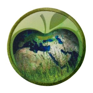 Opstrijkafbeelding gerecyclede patch appel met wereldkaart, natuur, patchen, naaien, naai-ingrediënten, opstrijkpatch, applicatie