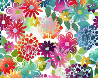 0.50 m, Magic des Fleurs, FLOWER DREAMS, flowers, blossoms, purple, bleu, red, orange, flower fabric, cotton fabric, fabric