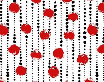 Cotton dots, circles, stripes, red-white-black, pearl necklace, sewing, patchwork fabric, fabric, 0.50 m