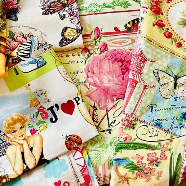 Stoffpaket Paris Waldtiere Schmetterlinge Palmen Flamingos Dream, SUPERSPARPAKET, Baumwolle, Patchworkstoff