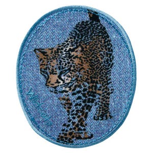 Jeansflick mit Leopard, Raubkatze, Katze, Wildtier, Patches, Aufnäher, Bügelbild, Aufbügler, Applikation zum aufbügeln