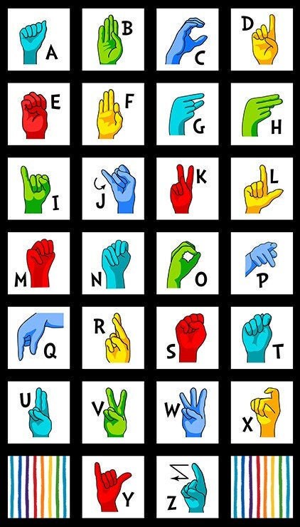 Baumwolle GEBÄRDENSPRACHE Fingeralphabet ABC nähen, Kommunikation, visuelles Denken, International, ASL,  Patchwork, Stoff