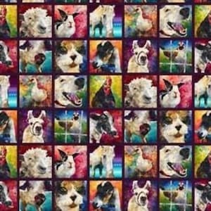 0.90mx 1.10m, panel, animal portraits, horse, rabbit, dog, cat, sheep, goat, llama, pig, duck, chicken, rooster, animal art, cotton, fabric