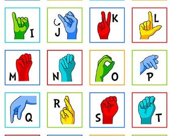 Baumwolle GEBÄRDENSPRACHE Fingeralphabet Alphabet, 0,60m x 1,10m, Kommunikation, visuelles Denken, ,International, ASL, nähen, Stof ABCf