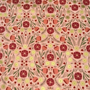 Baumwollstoff Marienkäfer Blumen rosa – Gold Metallic, The Lovely Flowers, Meadowmere von Gingiber Moda, Patchworkstoff Meterware, 0,5 m