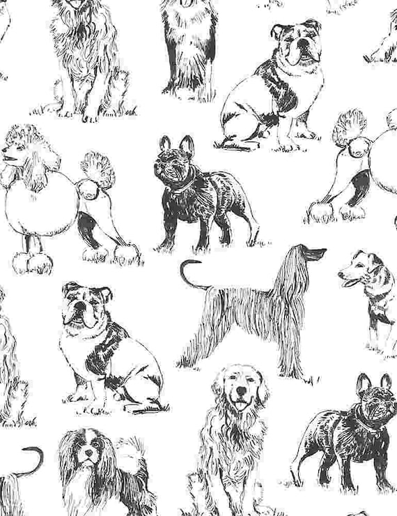 Sketched Dogs on White - 1 metre Sketched Dogs on White - 1 metre