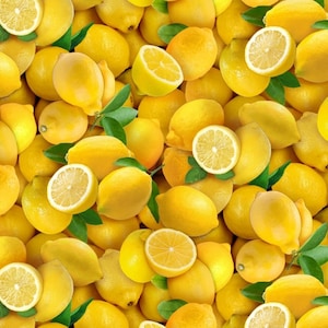 Cotton lemons vitamin C, fruits, leaves, yellow, citrus plants, cotton fabric, patchwork fabric, fabric, sewing, 0.50 m