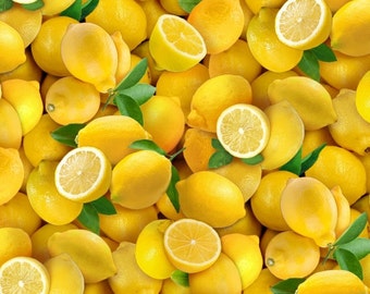 Baumwolle  Zitronen  Vitamin C, Früchte, Blätter, gelb, Zitruspflanzen, Baumwollstoff, Patchworkstoff, Stoff, nähen, 0,50m