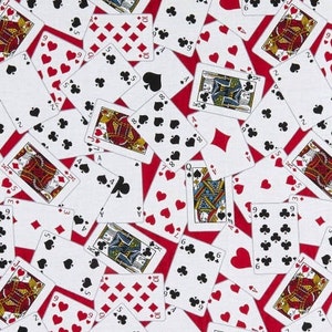 GIOCO DI CARTE in cotone, carte da gioco, poker, ponte, pinnacolo, tarocchi, doppia testa, skat, rosso, cucito, tessuto patchwork, tessuto, 0,50 m