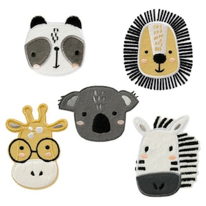 Safari Tiere Bügelbilder - Giraffe, Löwe, Zebra, Bär, Koala, Panda - Patch Aufnäher