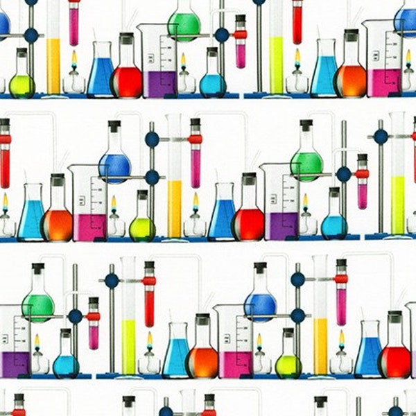 Cotton laboratory, laboratory assistant, physics, science, research, formulas, researcher, test tubes, patchwork fabric, 0.50 m