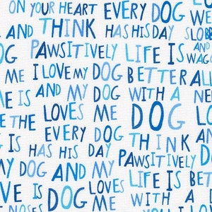 Cotton Live is better with a Dog !!, dog, dogs, lettering, blue, woven fabric, patchwork fabric, fabric, 0.50 m