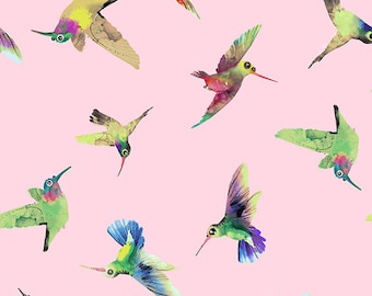 Cotton hummingbird birds, bird, nature, pink background, patchwork fabric, fabric, 0.50 m