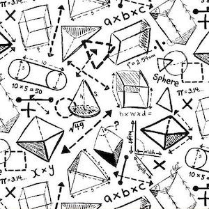 Cotton geometry formulas sewing science, teacher, engineering, mathematics, geometric calculations, fabric, 0.50 m