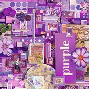 Könnte beinhalten: Eine Collage aus lila und lavendelfarbenen Farben mit verschiedenen Texturen und Mustern. Die Collage enthält Wörter wie "porffor", "violet", "lavender" und "purple".