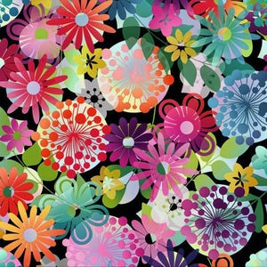 0,50 m, Magic des Fleurs, FLOWER DREAMS, fleurs, fleurs, violet, bleu, rouge, orange, tissu fleuri, tissu coton, tissu