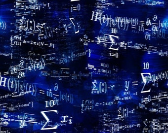 Puede incluir: Un fondo azul con ecuaciones y fórmulas matemáticas blancas. Las ecuaciones incluyen símbolos como sigma, pi y el símbolo de la derivada. Las ecuaciones están escritas en un estilo manuscrito.