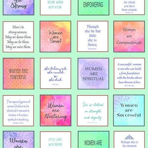Baumwolle STARKE FRAUEN, Panel, 28 tolle Motive, POWERFRAUEN, Frauen, Frau, Sprüche,  pastell, Patchworkstoff, Stoff, Quilt, Quilting
